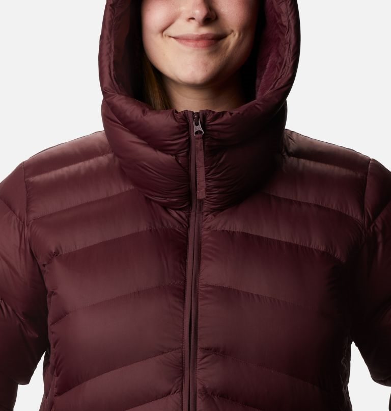 Women's Columbia Autumn Park Hooded Down Jackets Burgundy | Plus Size CA-ZAC61